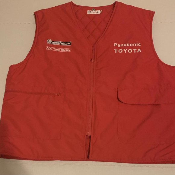 Vintage Toyota Panasonic Red Racing Vest Size L Michelin AOL Time Warner - Picture 1 of 6